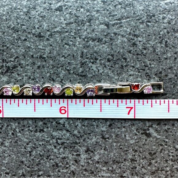 NEW 18K White Gold Plated Round Multicolor Crystal CZ 6.5 / 7.5" Tennis Bracelet - Picture 6 of 12